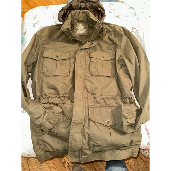VINTAGE L.L. BEAN OLIVE HUNTING JACKET FIELD COAT W/ HIDDEN HOOD L - Picture 5 of 13